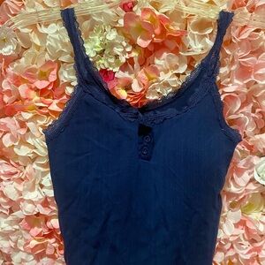 Navy Lace Trim Tank Top